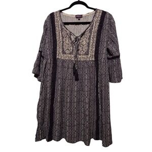 Artesia Embroidered Peasant Top Women's XL Black Lace Trim Tassels Boho Hippie